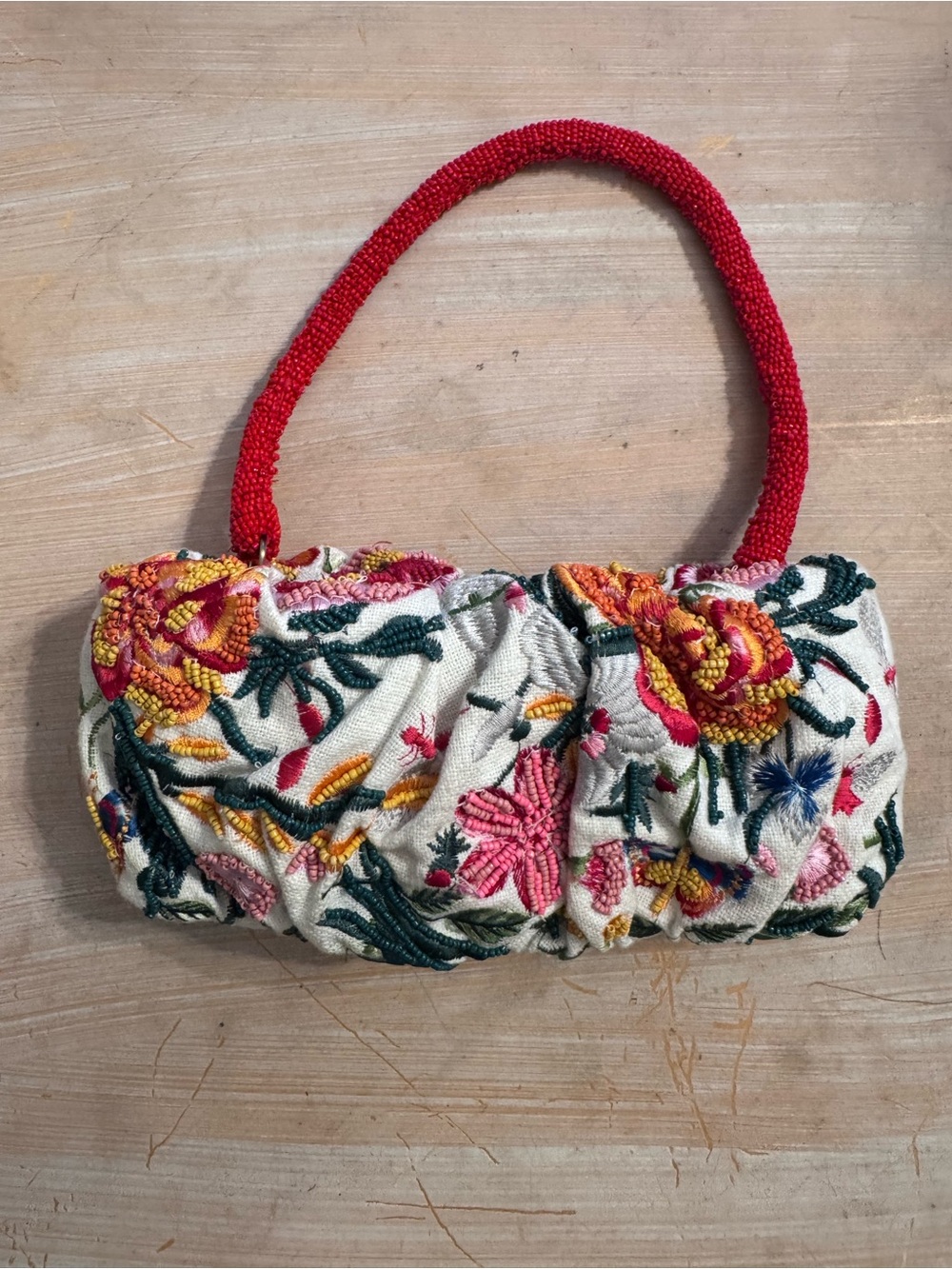 Anthropologie Embroidered Floral Beaded-Handle bag 👛